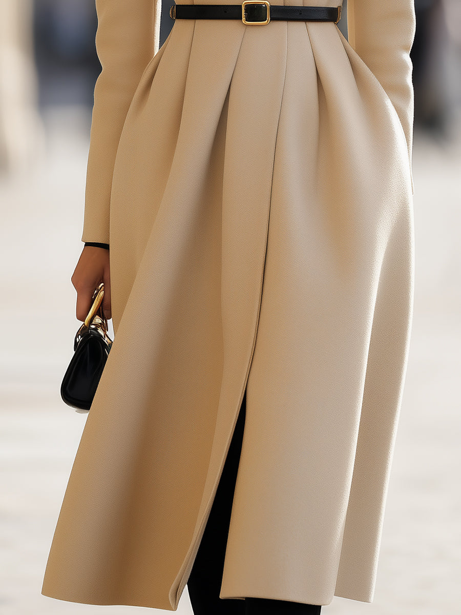 Elegant Beige Belted Midi Coat MollyBoo