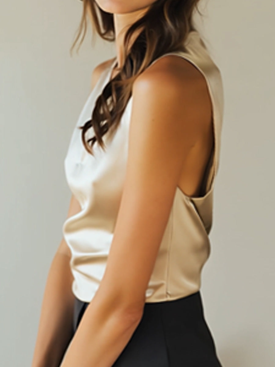 Ivory Satin Top with Elegant Drape Details MollyBoo