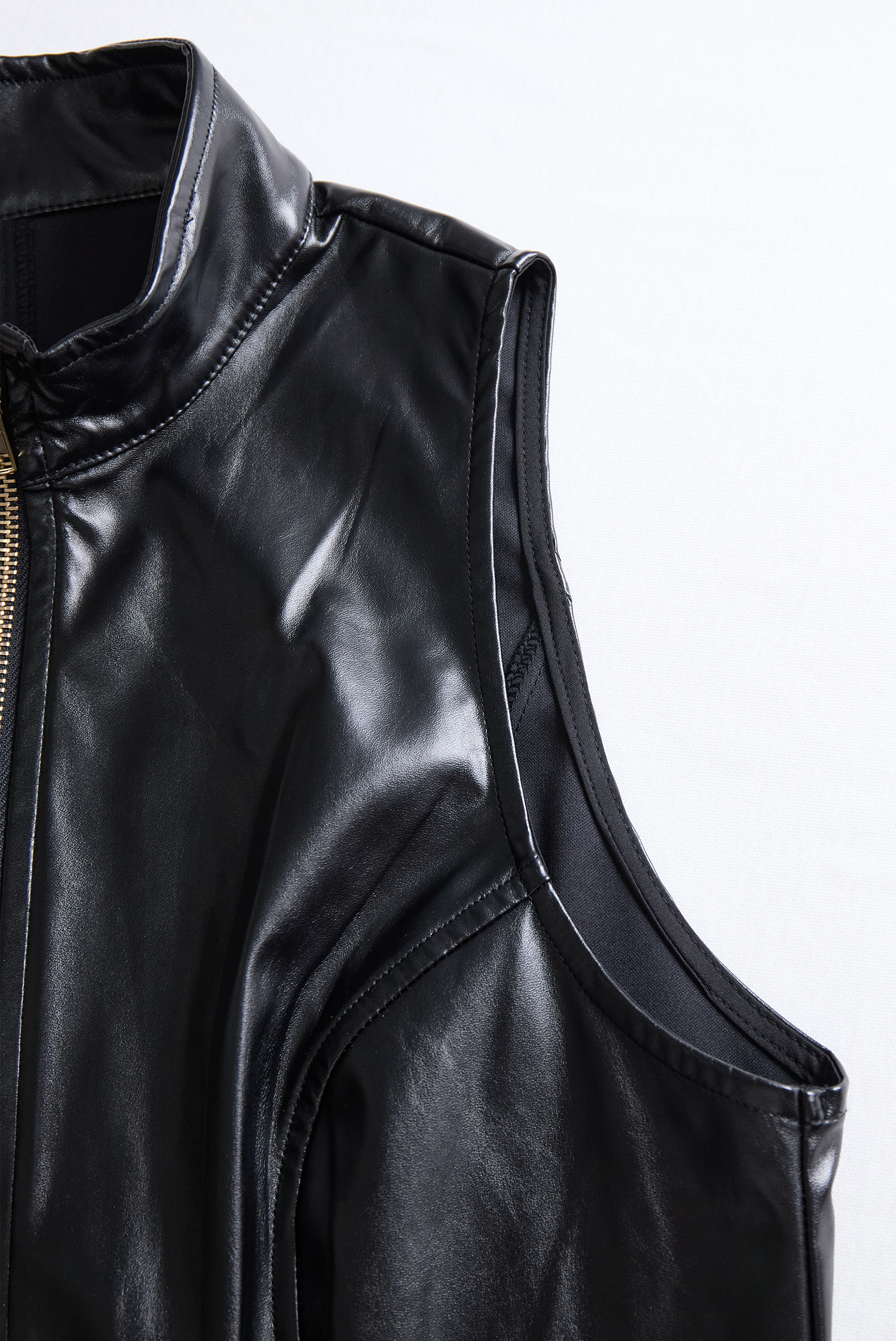 Edgy Black Zip-Front Faux Leather Dress MollyBoo