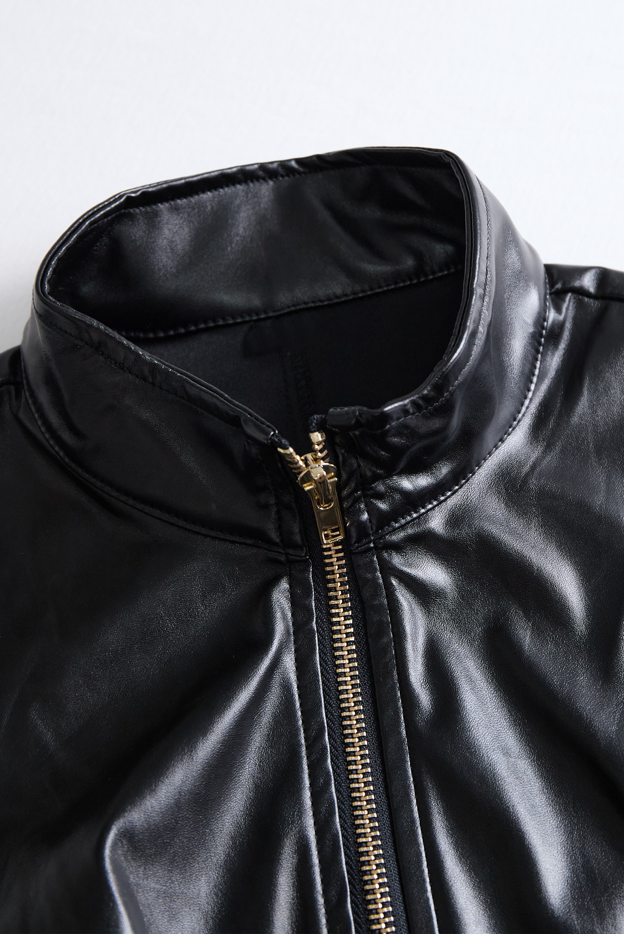 Edgy Black Zip-Front Faux Leather Dress MollyBoo