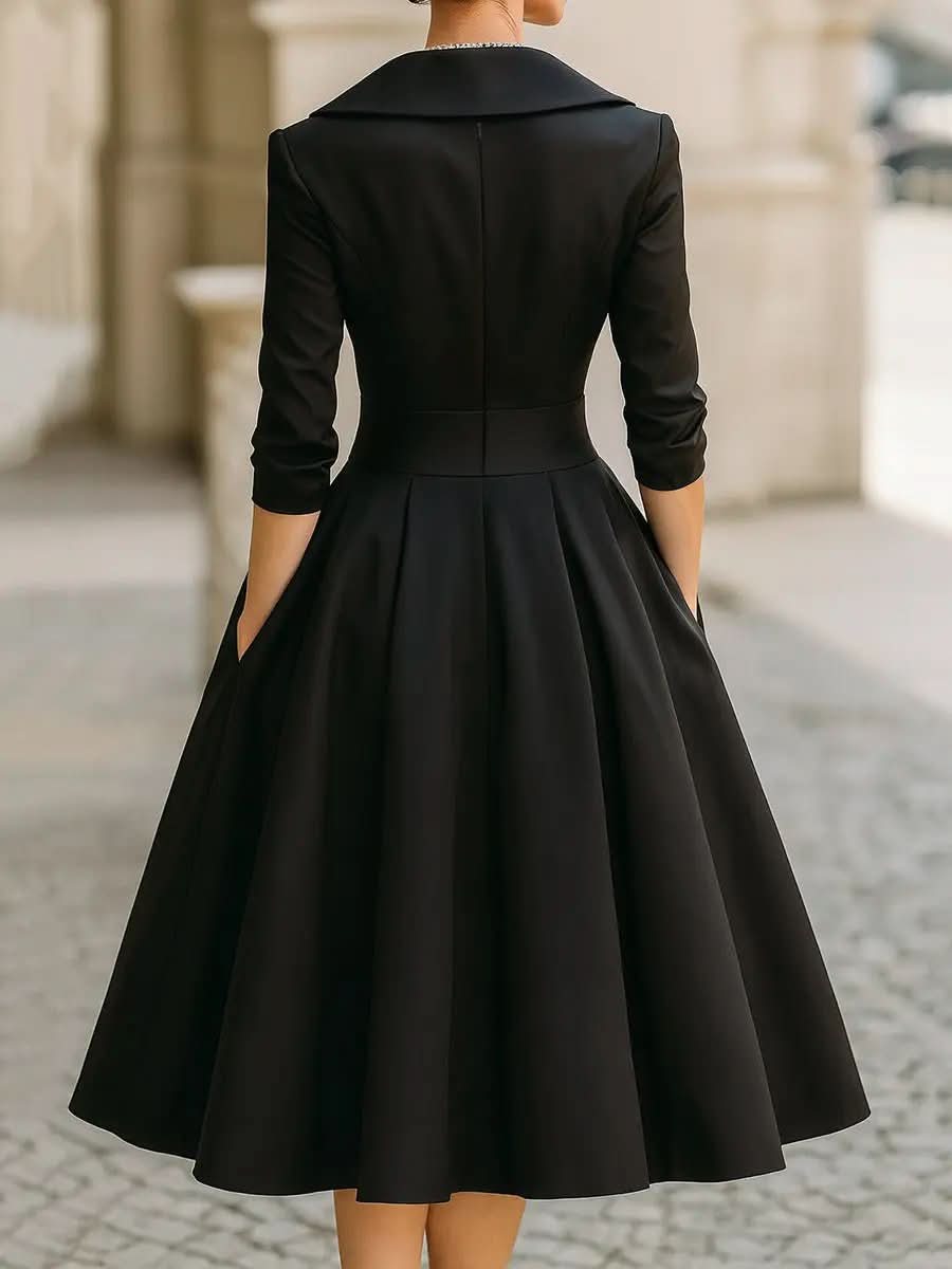 Vintage-Inspired Satin Midi Dress With Draped Collar MollyBoo