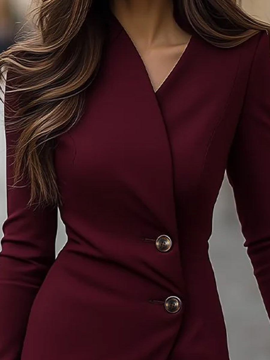 Burgundy Wrap-Style Buttoned Midi Dress MollyBoo