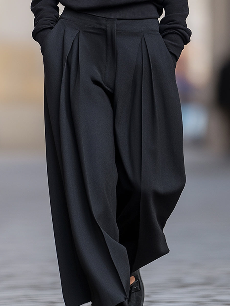 Minimalist Half-Zip Pullover And Wide-Leg Pleated Trousers Set MollyBoo