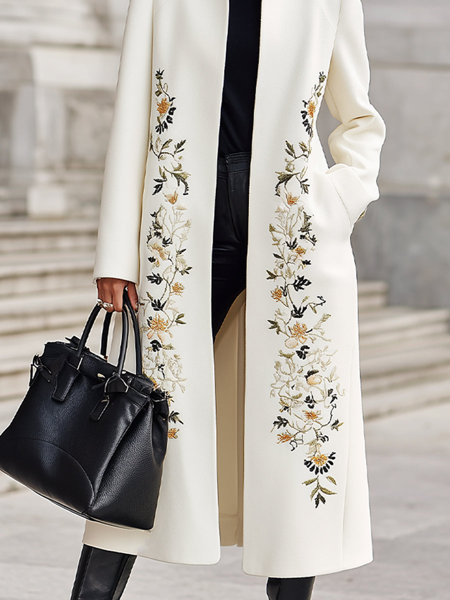Ivory Embroidered Longline Coat MollyBoo