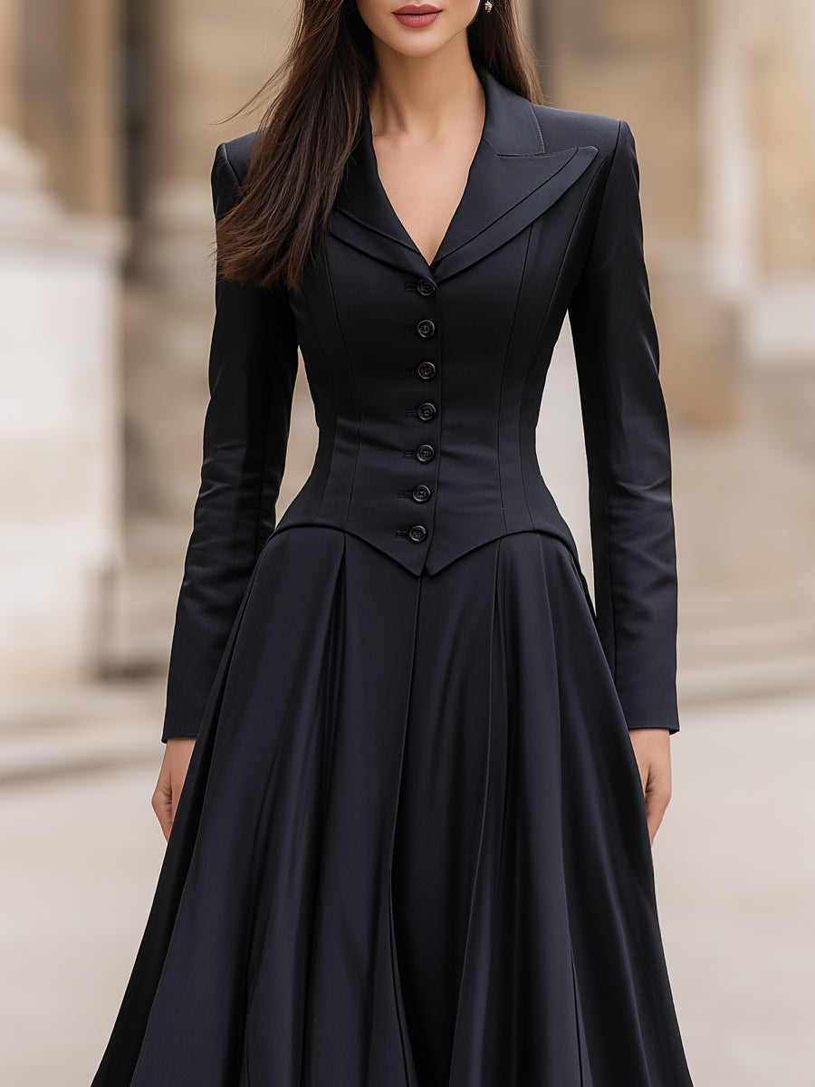 Elegant Tailored Waist Long-Sleeve Maxi Dress MollyBoo