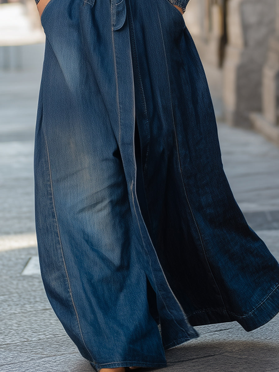 Mooyius Faux Fur Collar Longline Denim Coat MollyBoo