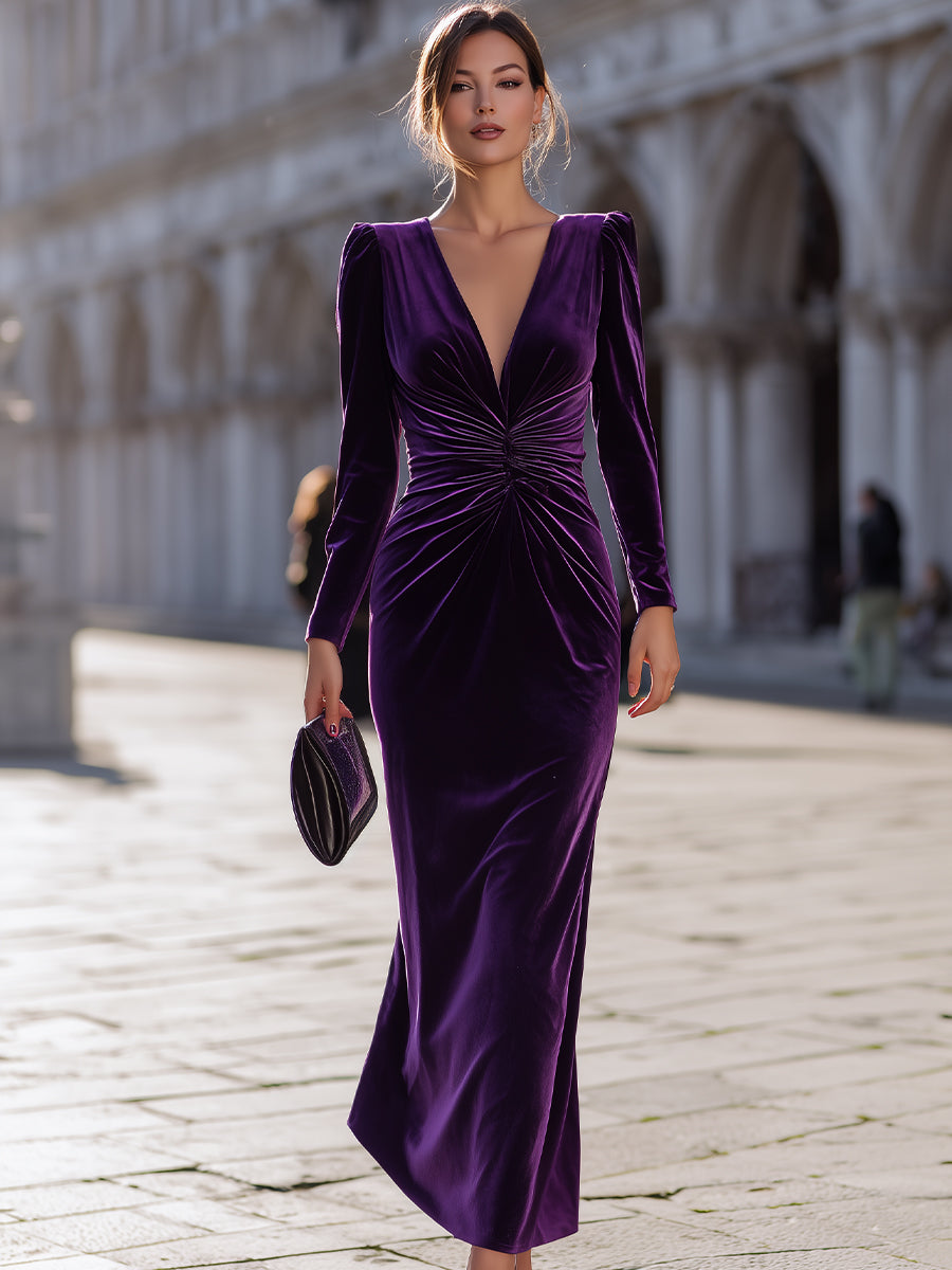Glamorous Purple Velvet Maxi Dress MollyBoo