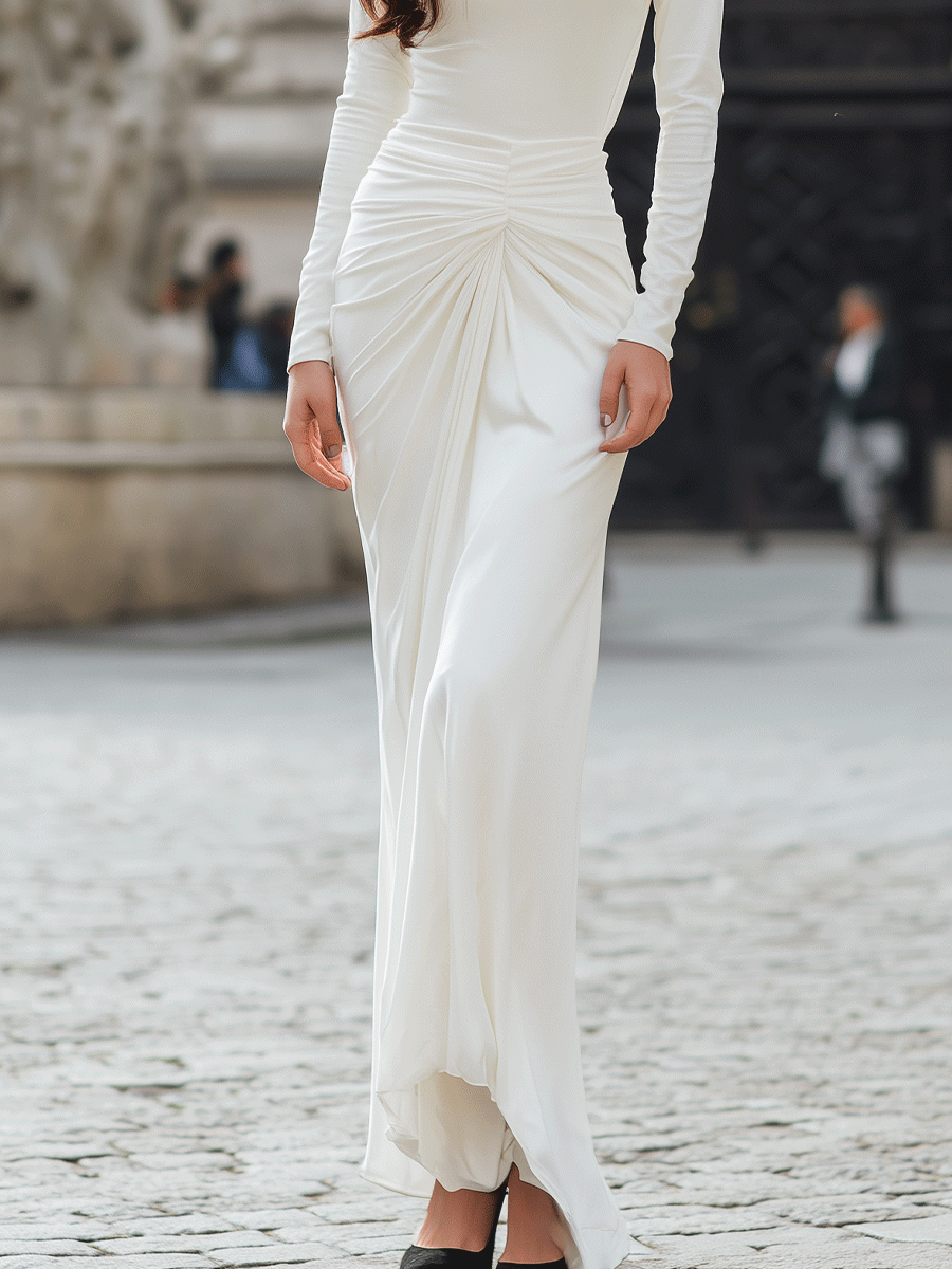 Draped Waist Long Sleeve Evening Gown MollyBoo