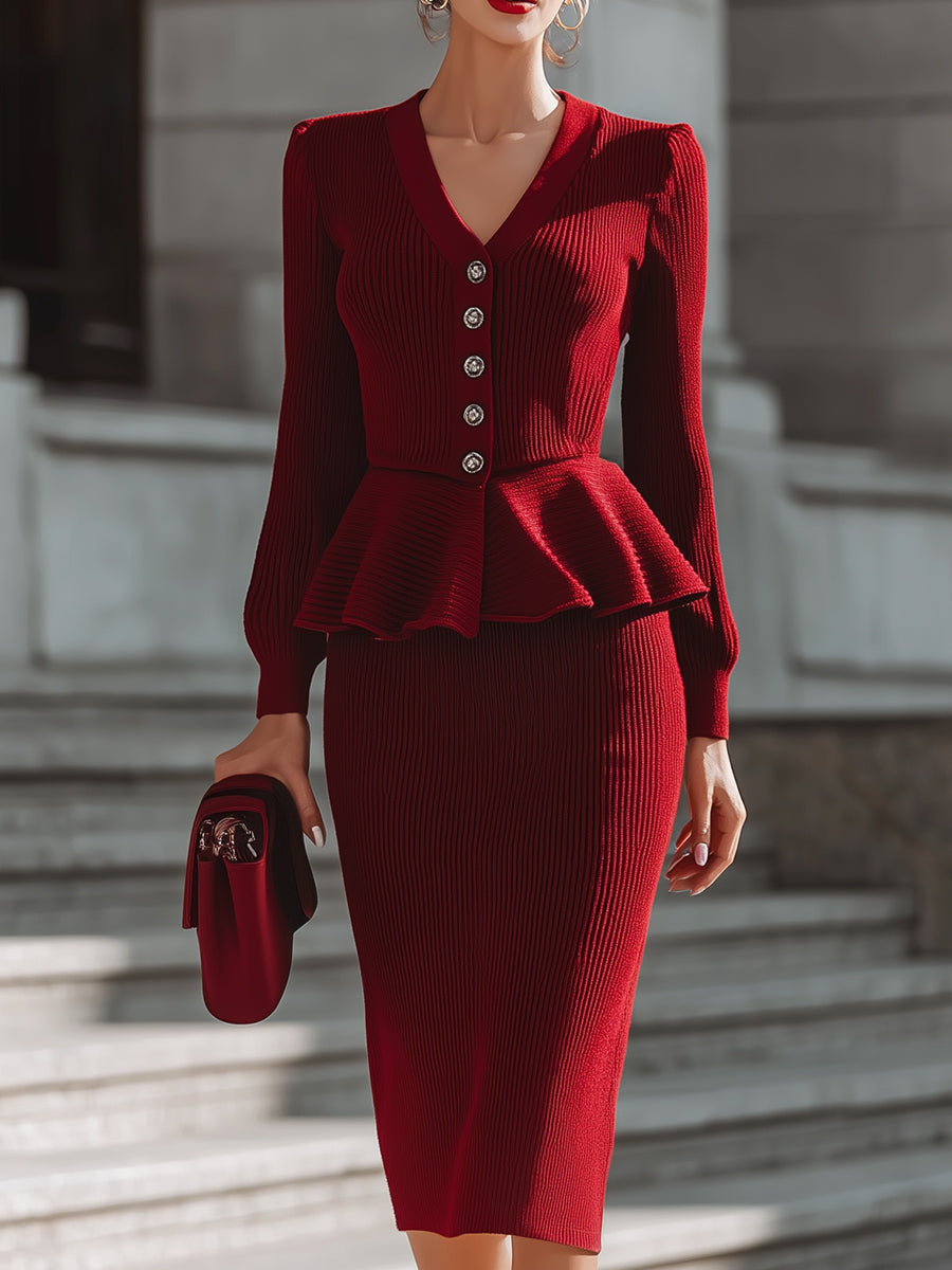 Glamorous Red Knit Peplum Two - Piece Set MollyBoo