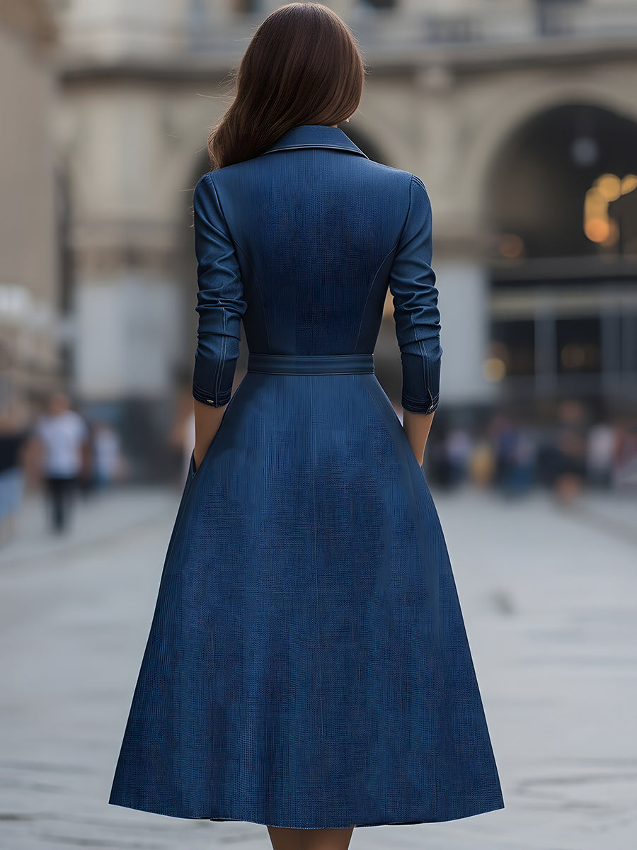 Elegant Zippered Belted Denim Midi Dress MollyBoo