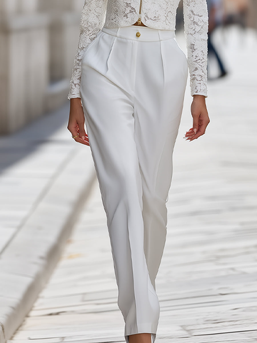 Elegant Lace Jacket And Tailored Pants Set MollyBoo