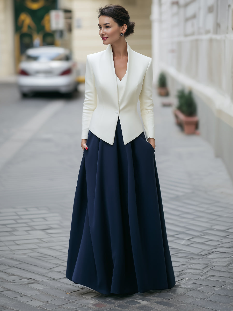 Ivory Blazer With Navy Maxi Skirt Set MollyBoo