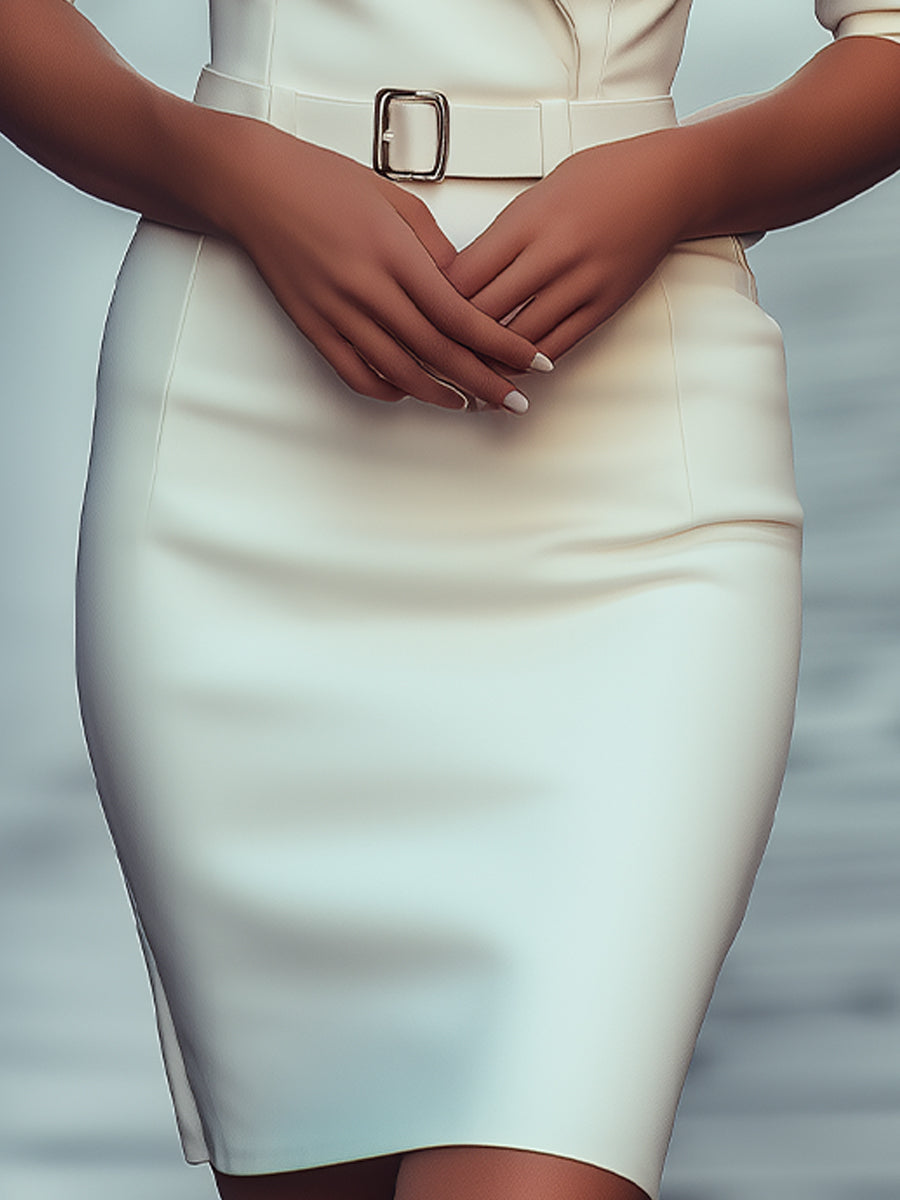 Sophisticated White Tailored Blazer Dress with Belt MollyBoo