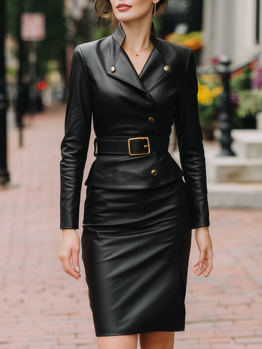Faux Leather Belted Two-Piece Set MollyBoo