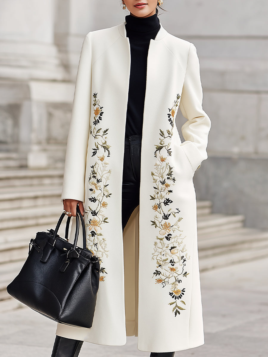 Ivory Embroidered Longline Coat MollyBoo