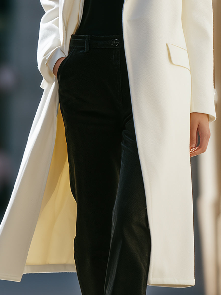 Timeless Elegance White Wool Long Coat MollyBoo