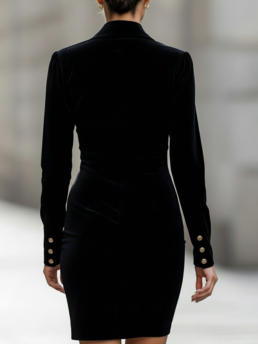 Velvet Gold-Button Shirt Dress MollyBoo