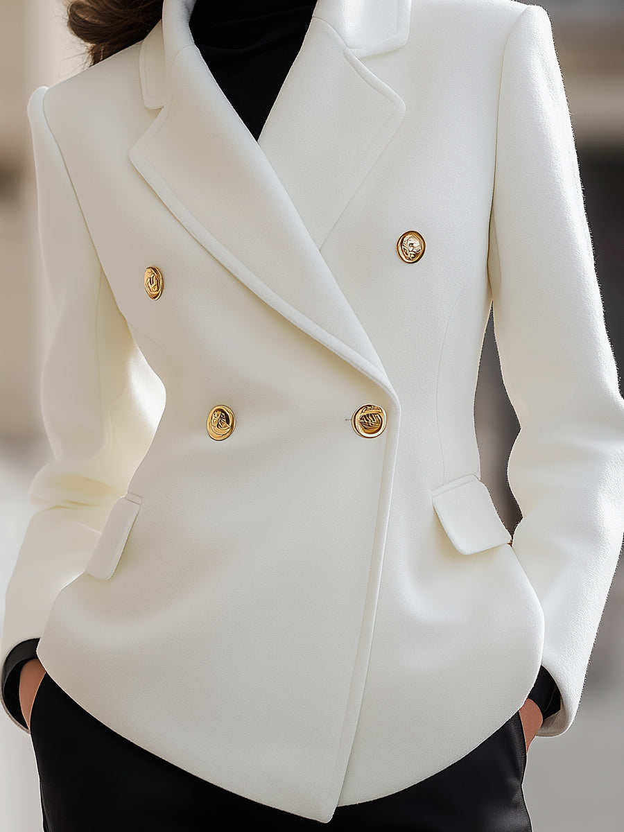 Wool-Blend Double-Breasted Blazer With Gold Buttons MollyBoo