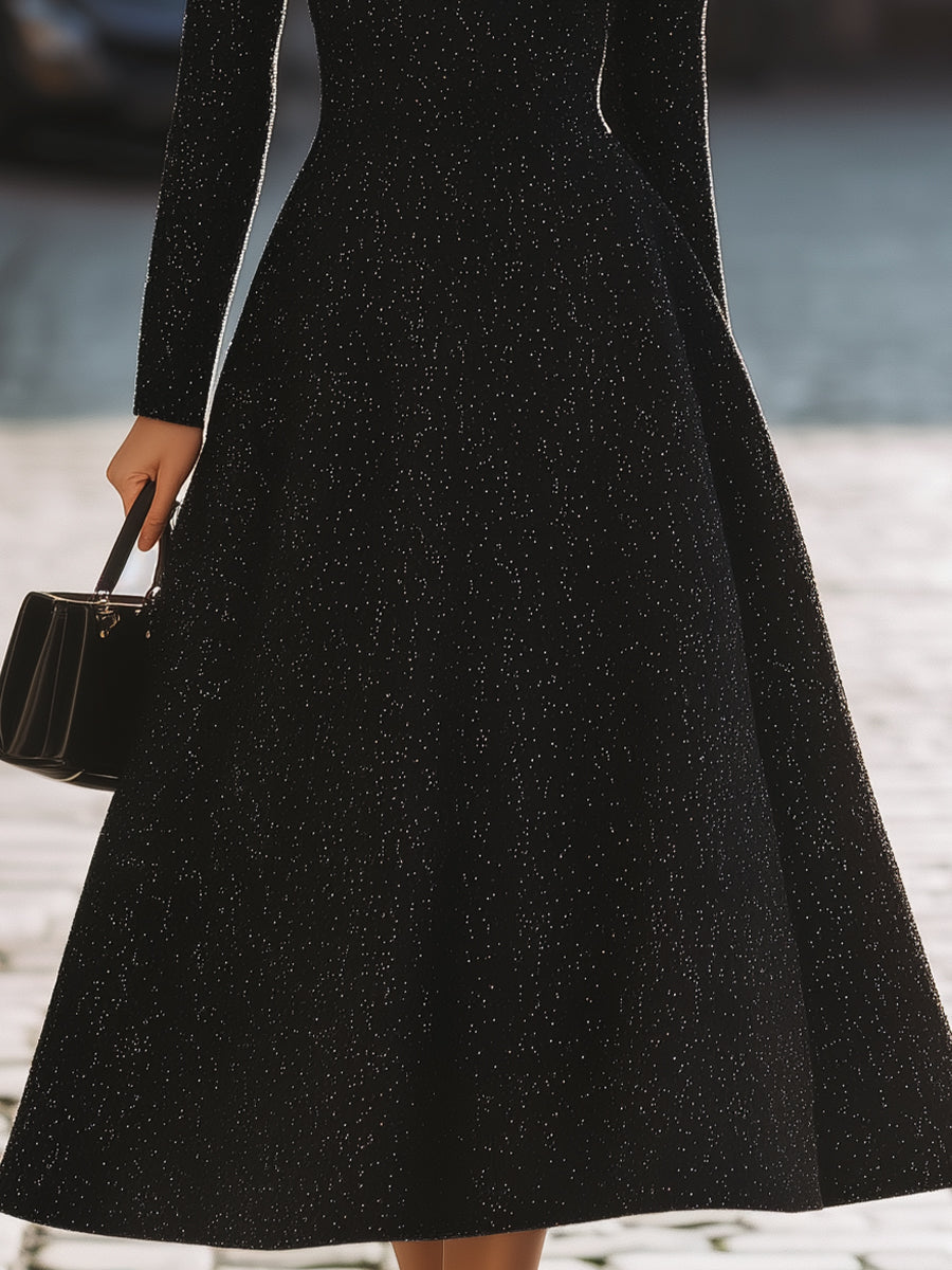 Glamorous Black Sparkle V - Neck Midi Dress MollyBoo