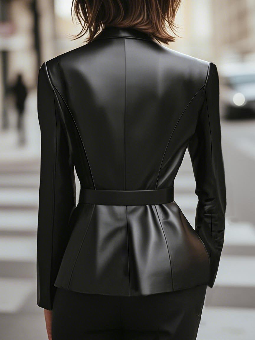 Leather Effect Fitted Blazer – Contemporary Elegance and Urban Sophistication