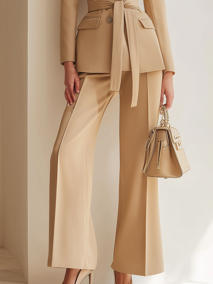Mooyius Camel Belted Power Suit Set MollyBoo