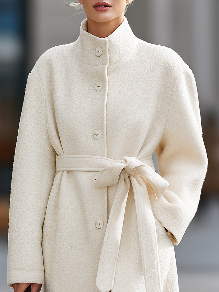 Elegant Cream Belted Wool Coat MollyBoo