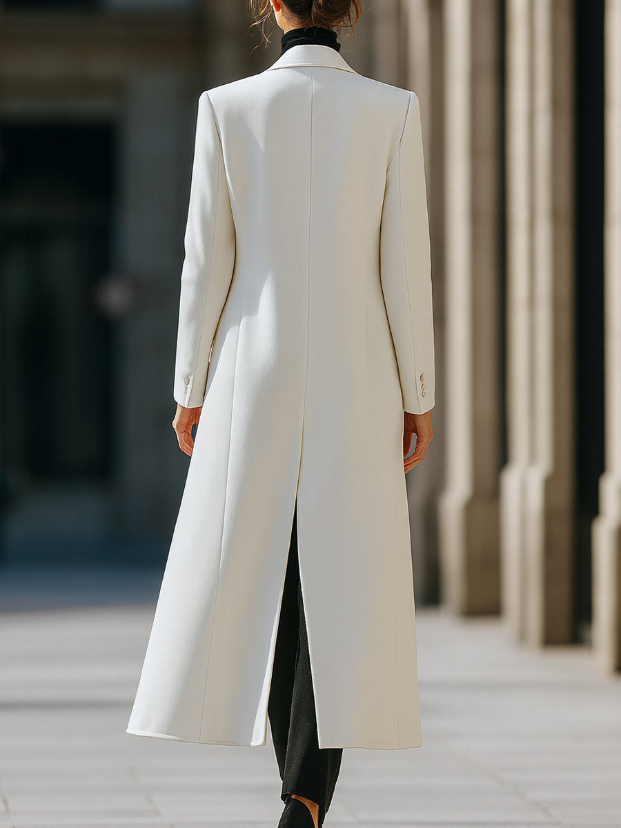 Timeless Elegance White Wool Long Coat MollyBoo