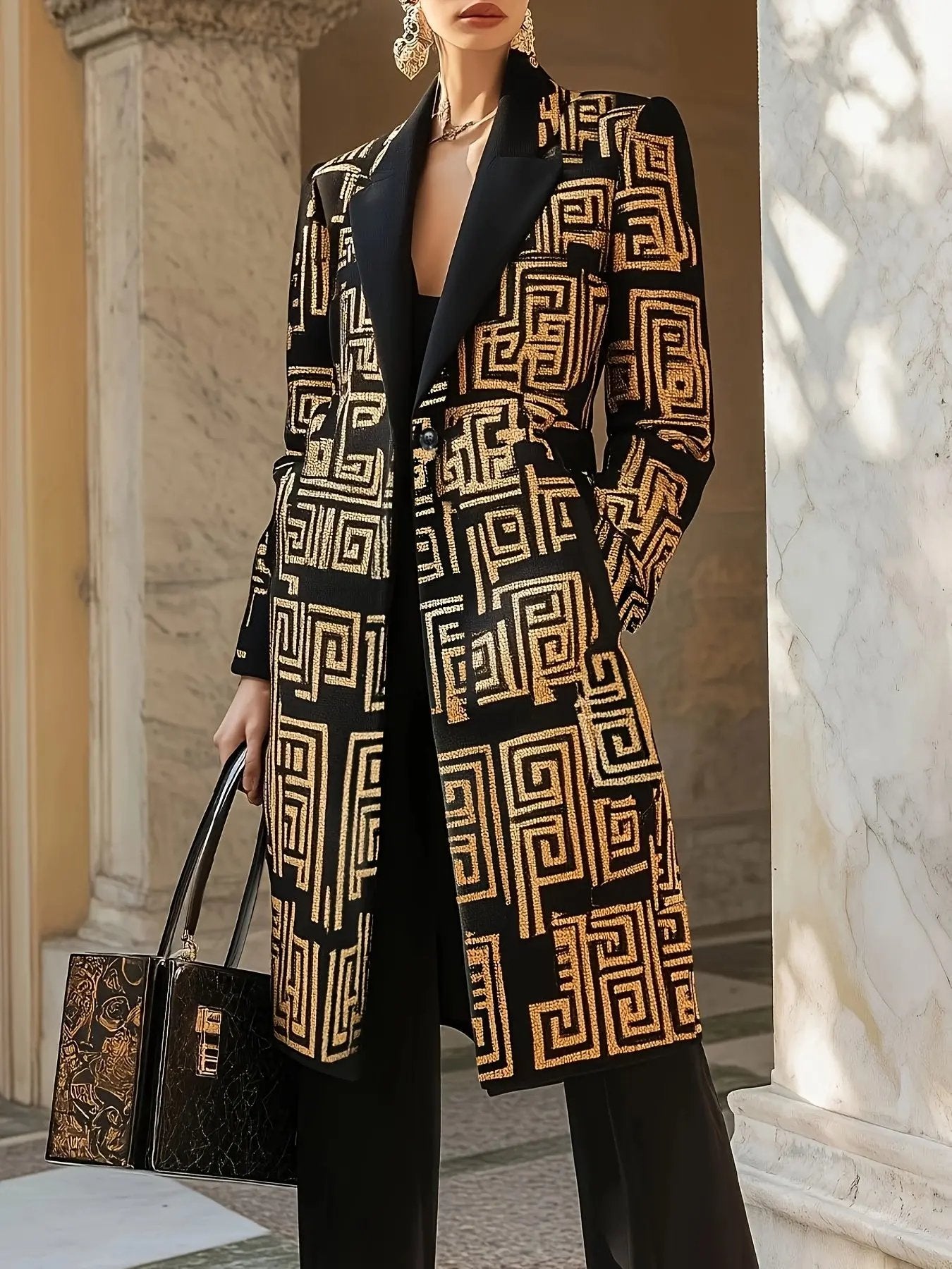 Chic Geometric Pattern Midi Jacket MollyBoo