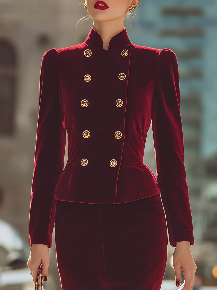 Regal Burgundy Velvet Suit Set, Exuding Timeless Elegance MollyBoo