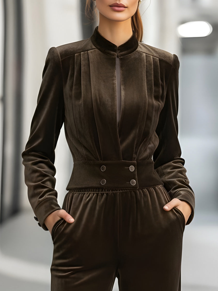 Velvet Two-Piece Set With Tailored Jacket And Wide-Leg Pants MollyBoo
