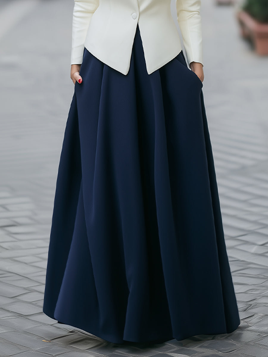 Ivory Blazer With Navy Maxi Skirt Set MollyBoo