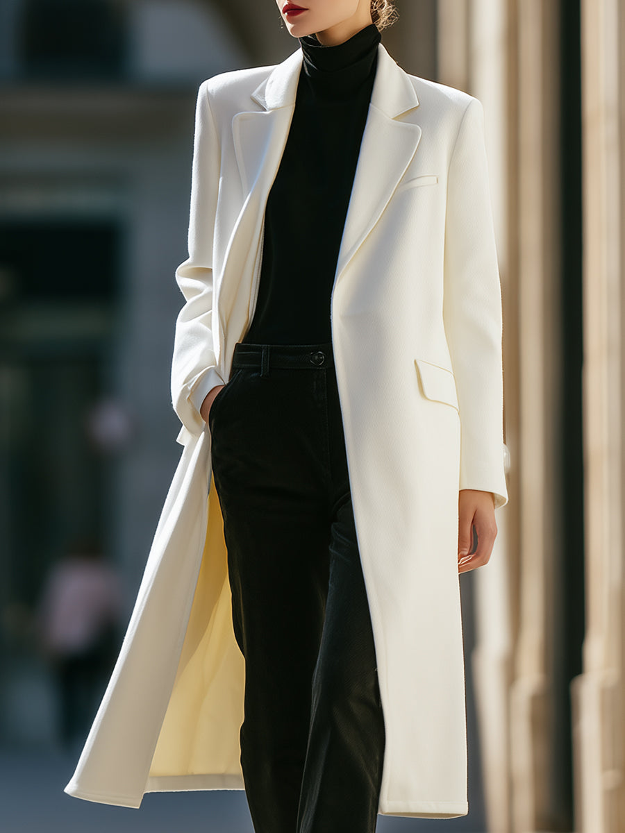 Timeless Elegance White Wool Long Coat MollyBoo