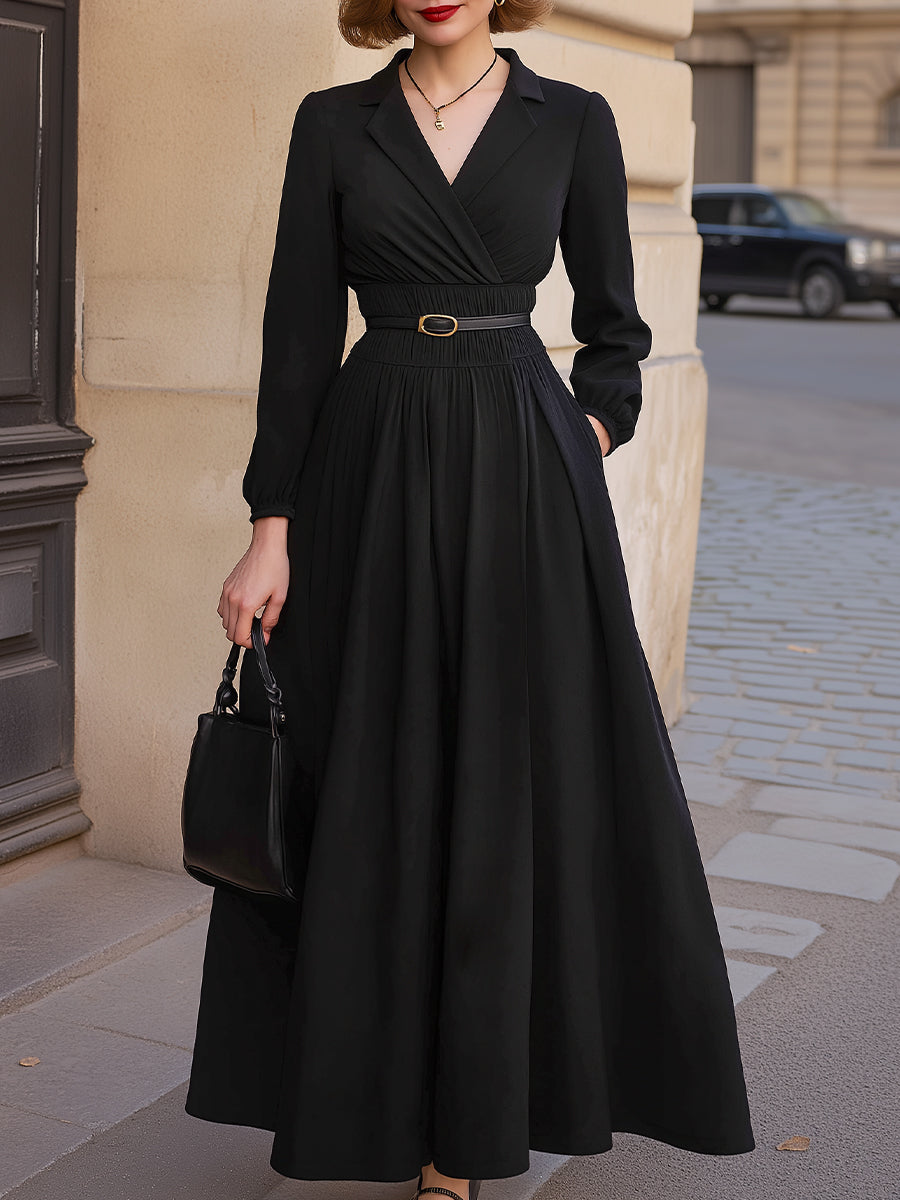Long-Sleeve A-Line Maxi Dress With Belted Waist MollyBoo