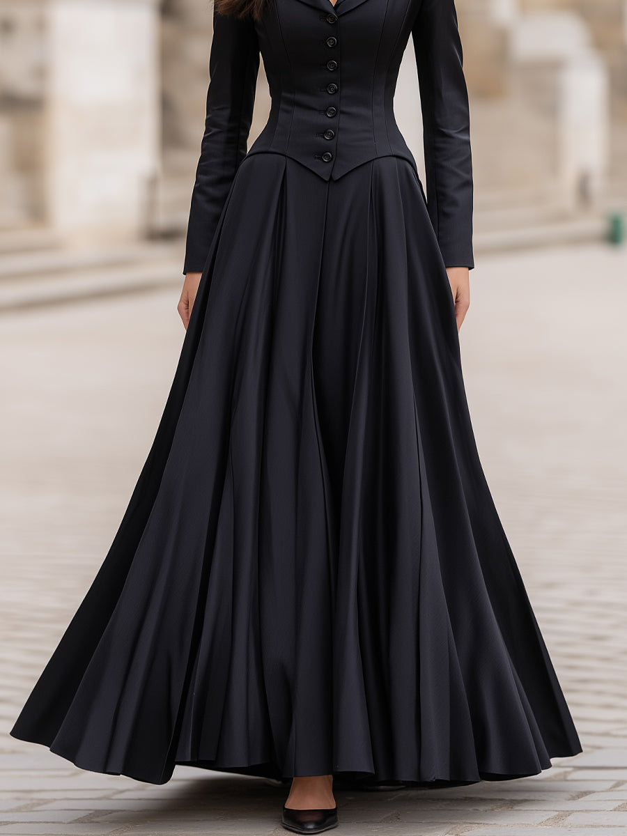 Elegant Tailored Waist Long-Sleeve Maxi Dress MollyBoo