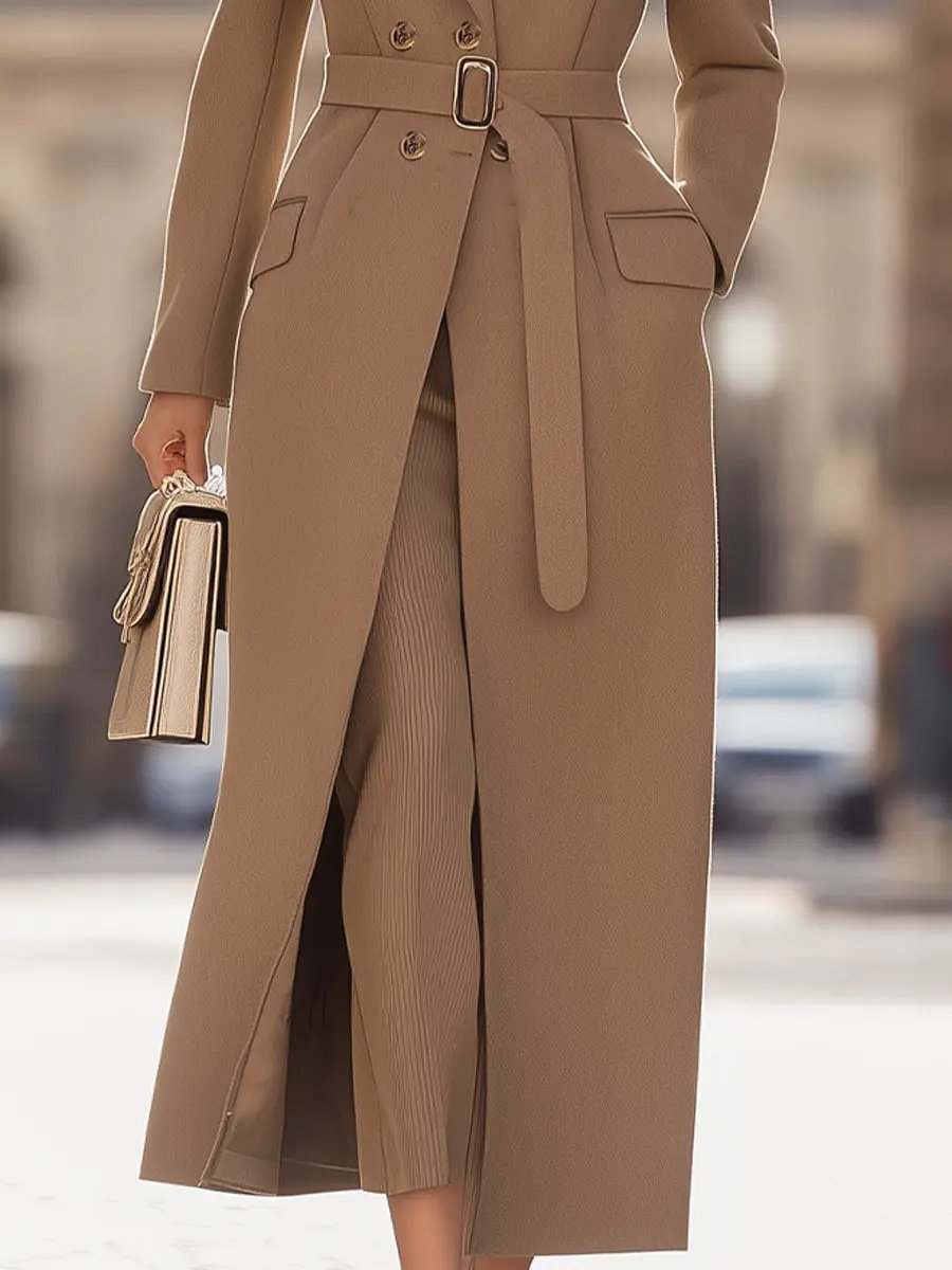 Chic Belted Long Camel Coat MollyBoo