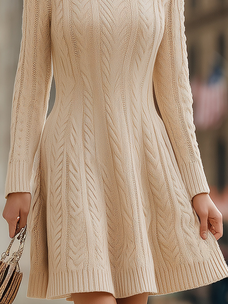 Cozy Elegance Cable Knit Turtleneck Sweater Dress MollyBoo