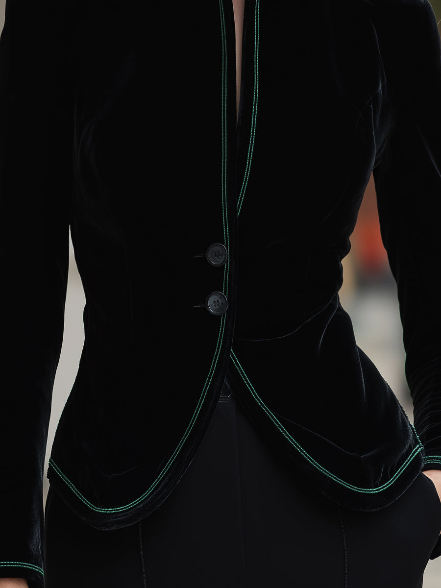 Velvet Tailored Blazer With Contrast Trim MollyBoo
