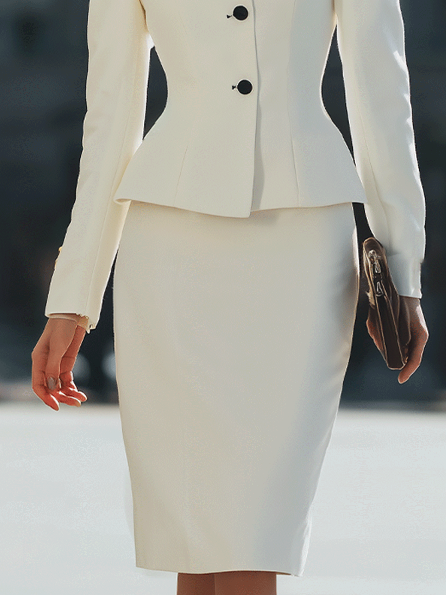 Ivory Peplum Skirt Suit MollyBoo