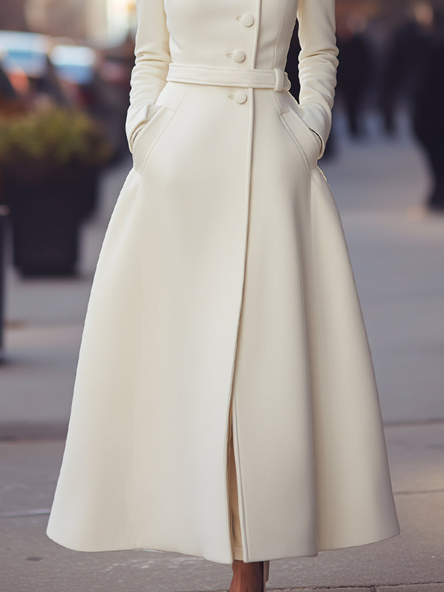 Regal White Military-Inspired Wool Coat MollyBoo
