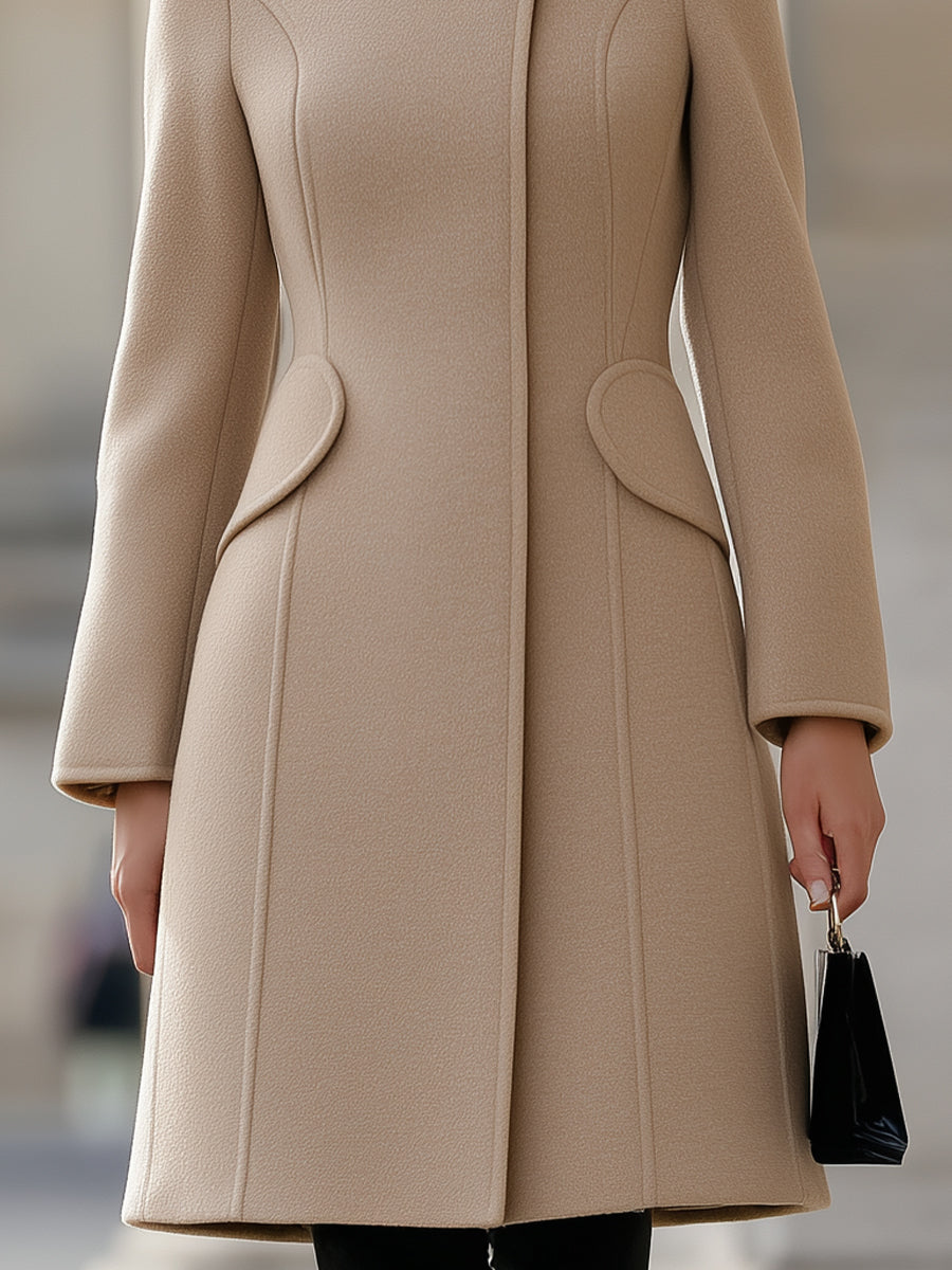 Elegant Beige Fitted Wool Coat, Combining Classic Style With Feminine Flair MollyBoo