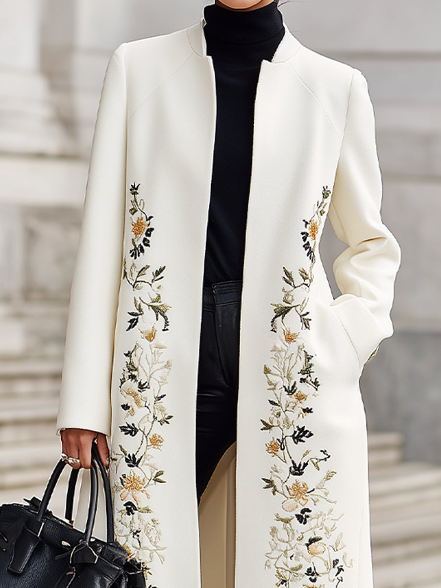 Ivory Embroidered Longline Coat MollyBoo
