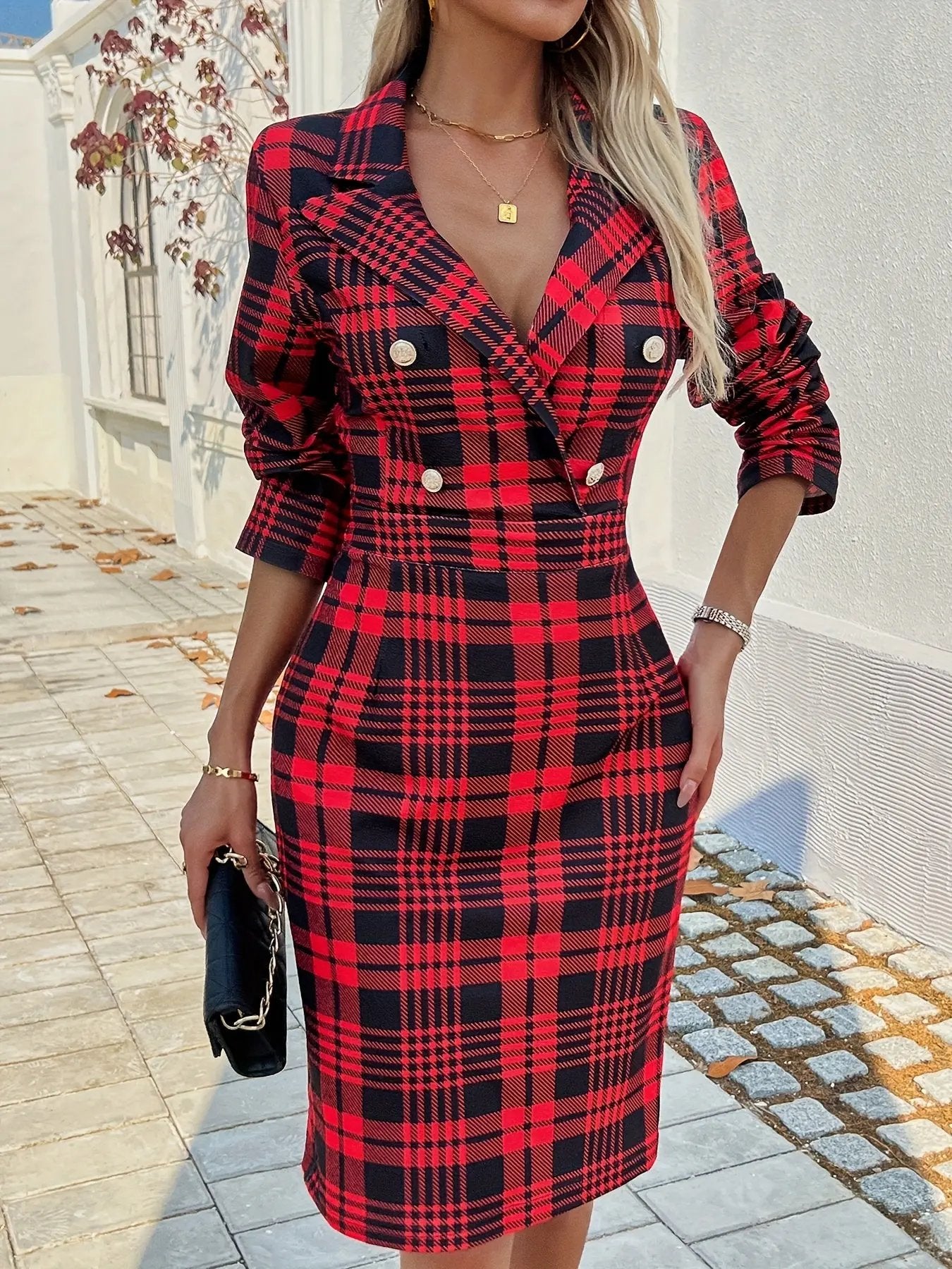 Elegant Plaid Blazer Dress MollyBoo