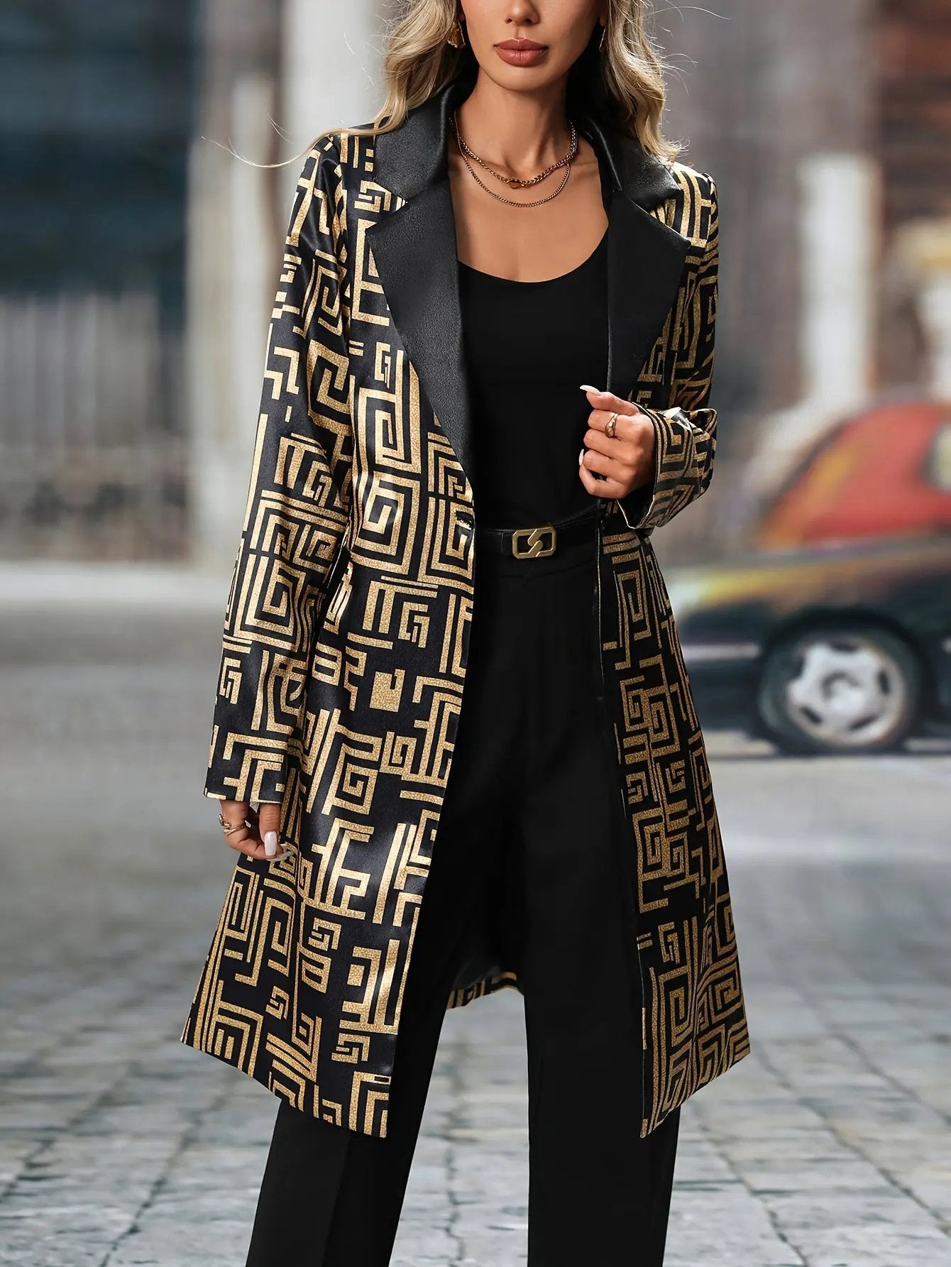Chic Geometric Pattern Midi Jacket MollyBoo