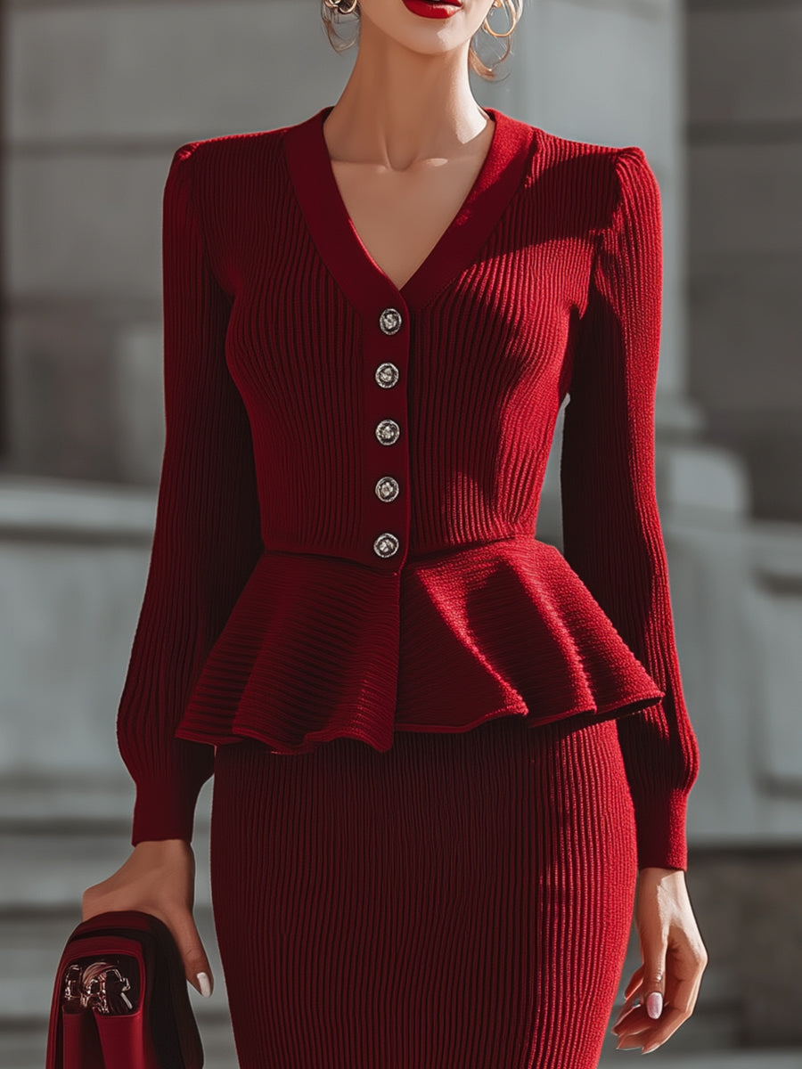 Glamorous Red Knit Peplum Two - Piece Set MollyBoo
