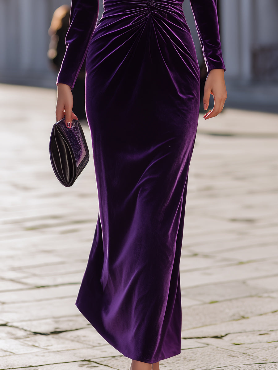 Glamorous Purple Velvet Maxi Dress MollyBoo