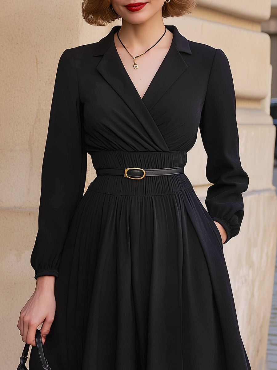 Long-Sleeve A-Line Maxi Dress With Belted Waist MollyBoo