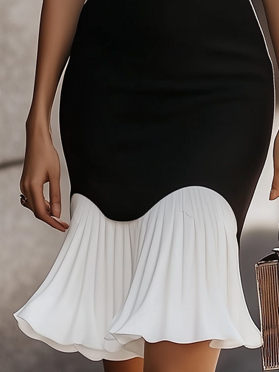 Elegant Black and White High Neck Midi Dress MollyBoo