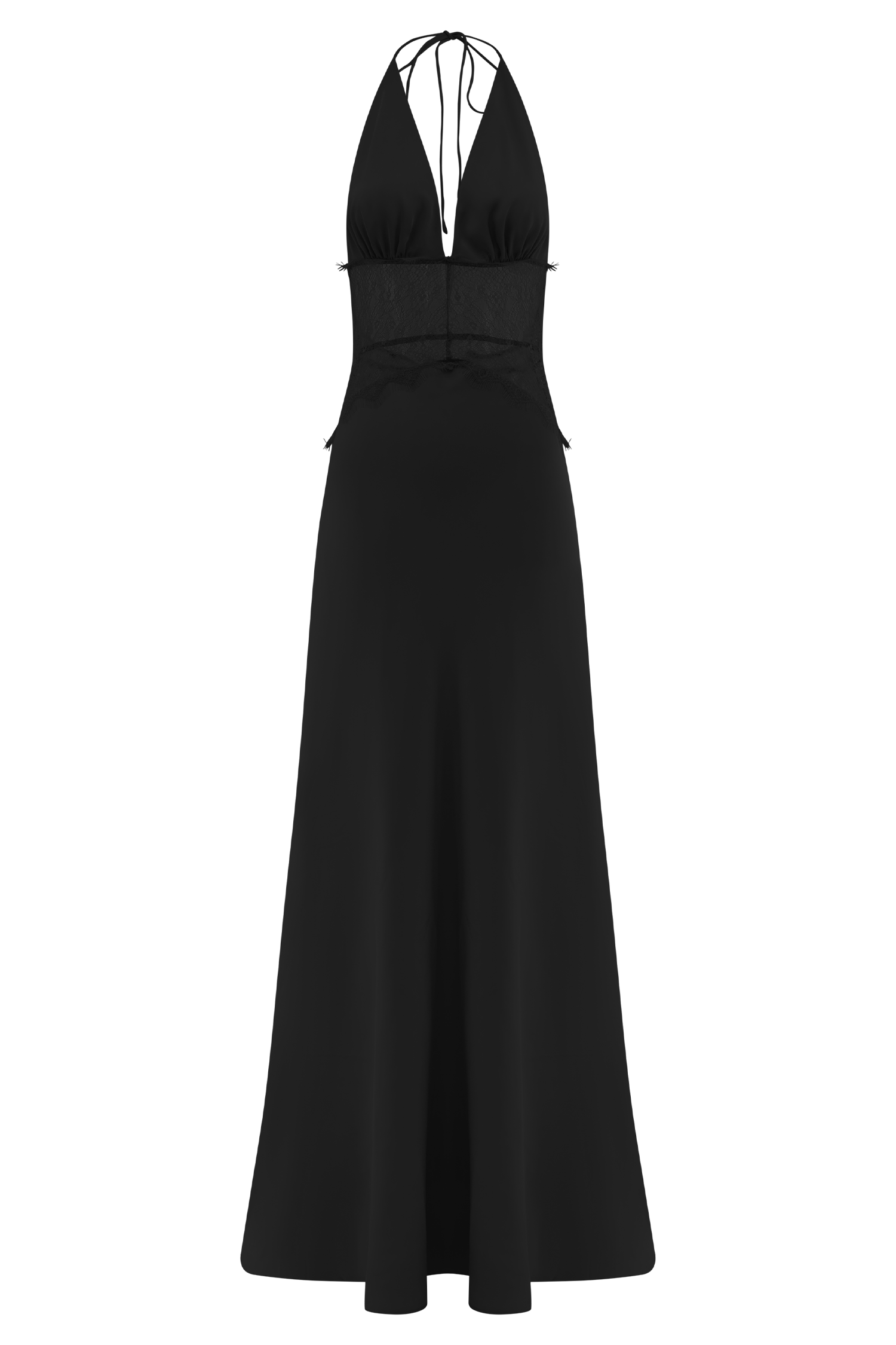 Robe Maxi Dinah Noir – Dentelle et Satin Élégants