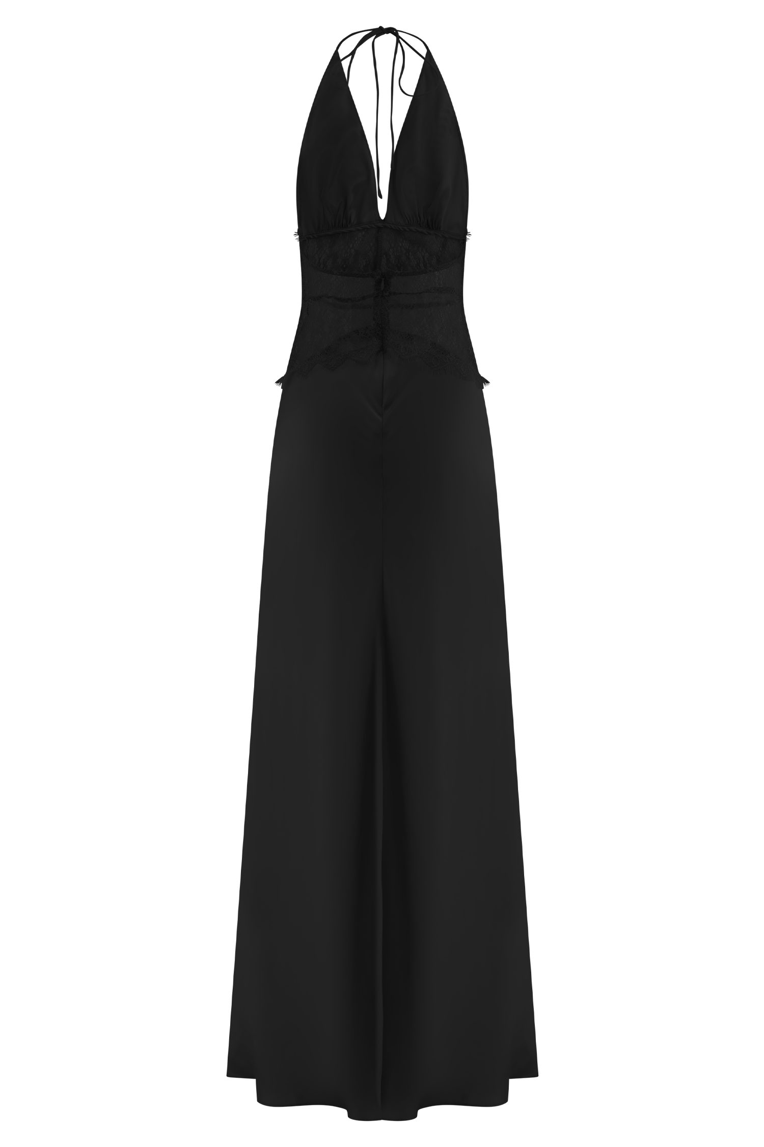 Robe Maxi Dinah Noir – Dentelle et Satin Élégants