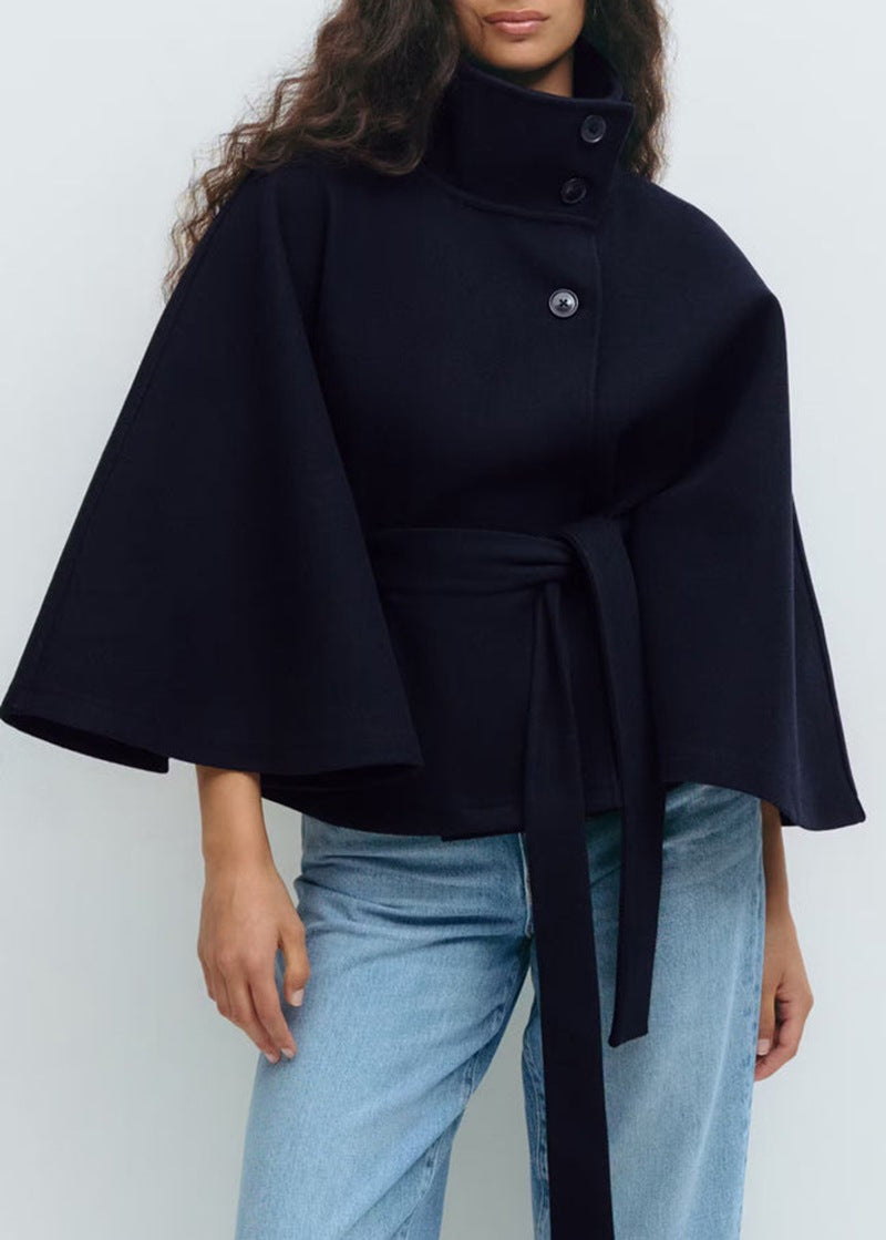 Short Cape with High Collar and Belt - Casual Sophistication MollyBoo